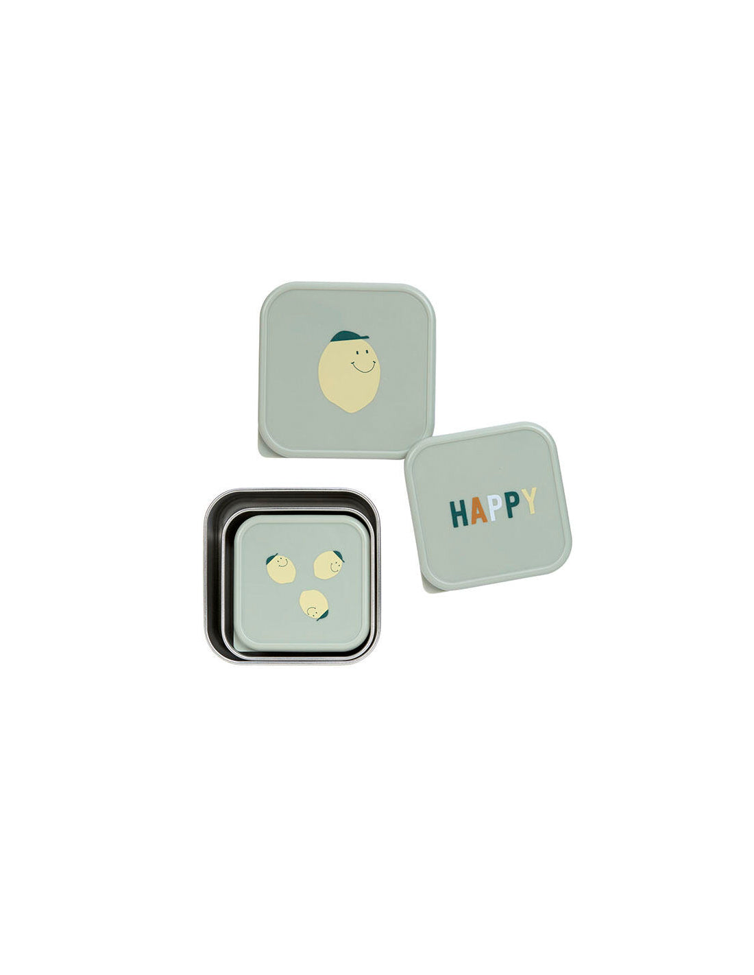 3 TUPPER-CAJA ALMUERZO ACERO LEMON Lassig KIDSME