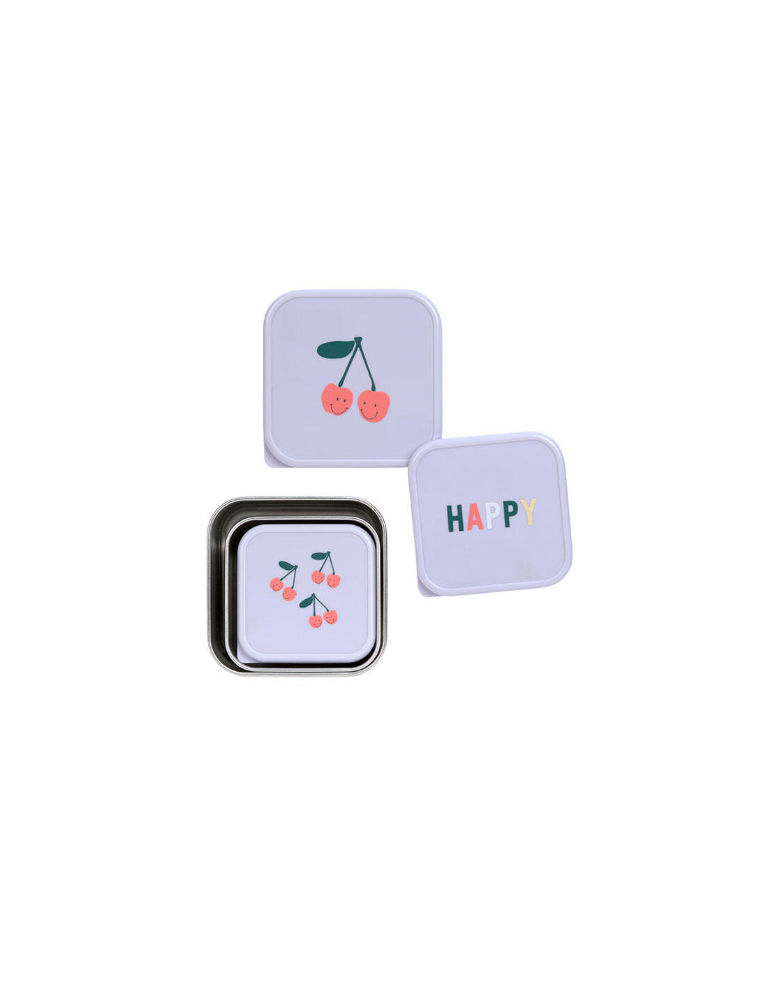 3 TUPPER-CAJA ALMUERZO ACERO CHERRY Lassig KIDSME