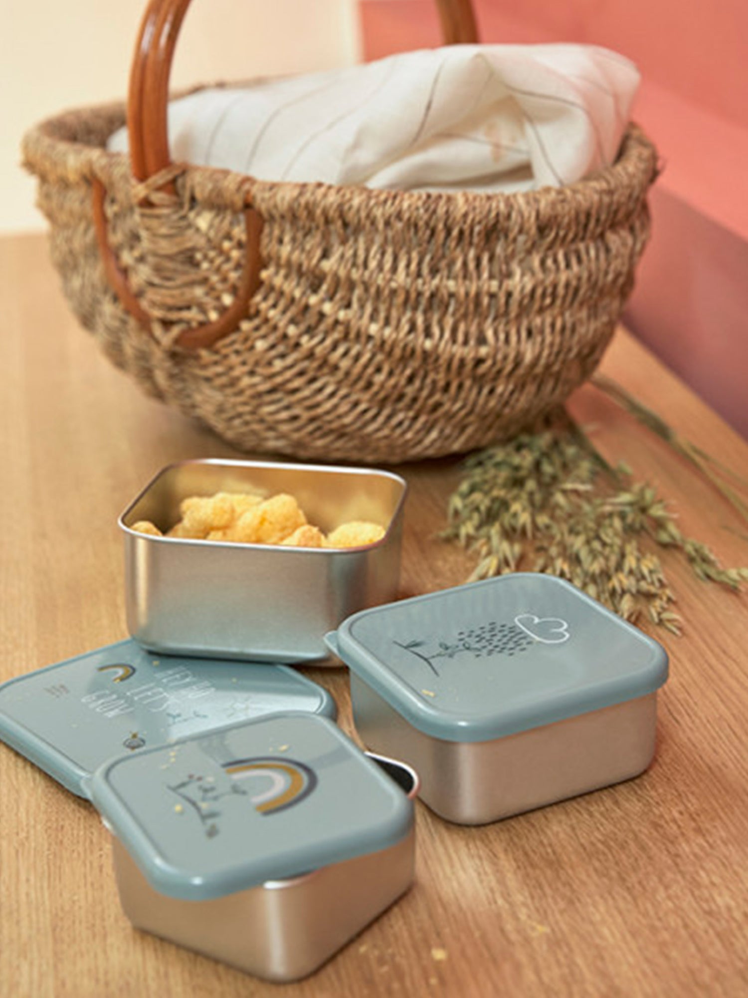 3 TUPPER-CAJA ALMUERZO ACERO RAINBOW Lassig KIDSME