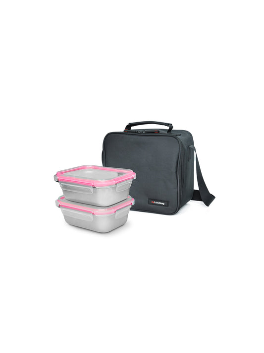 BOLSA TÉRMICA NEGRA + 2 CONTENEDORES INOX 700ml (APTO HORNO/MICRO)