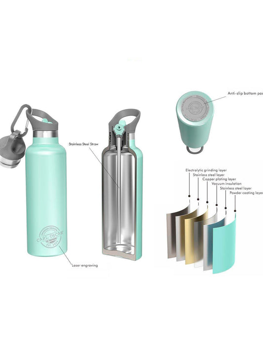 BOTELLA CON PAJITA DE ACERO INOX ROSA 500ml