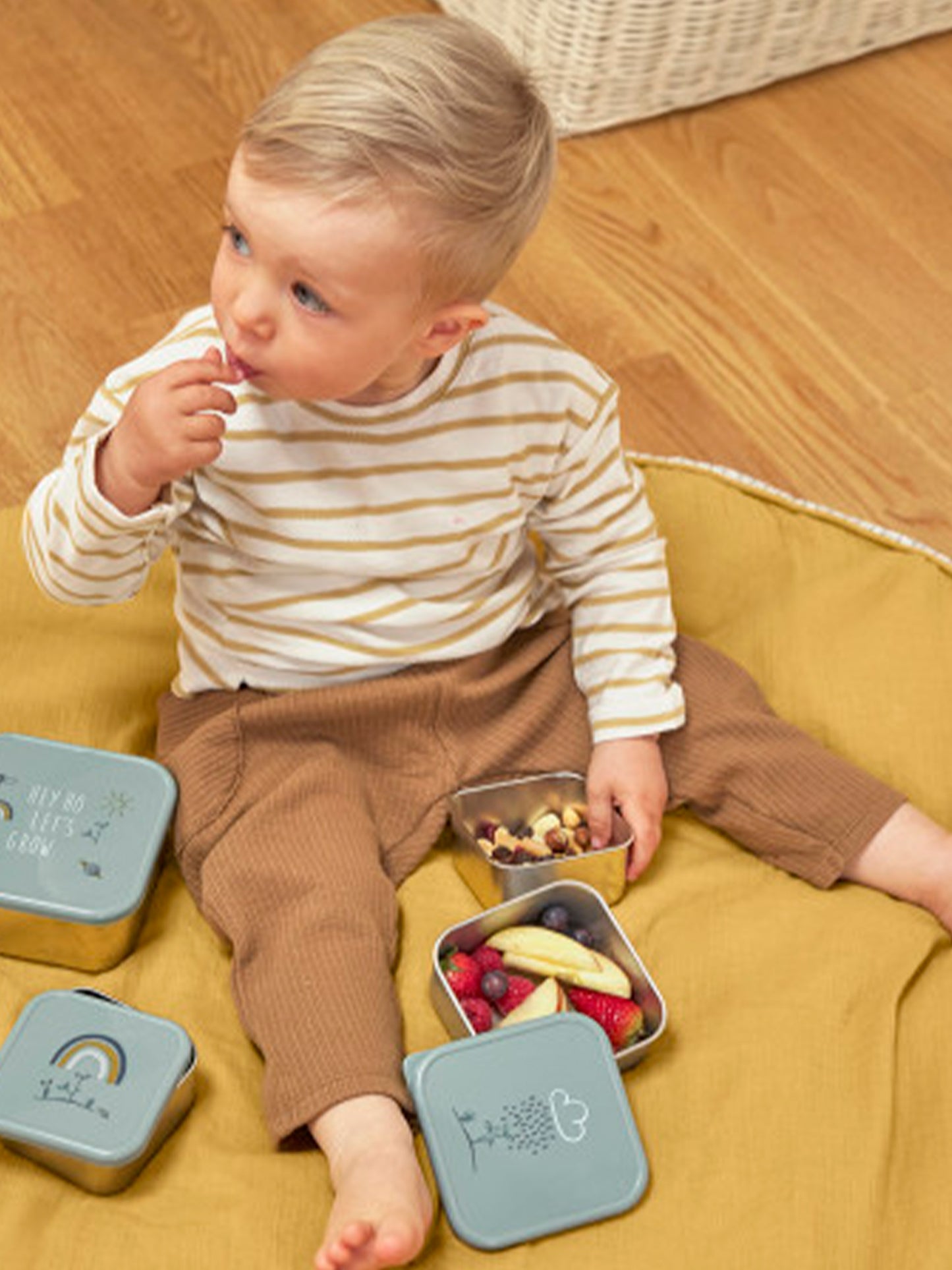 3 TUPPER-CAJA ALMUERZO ACERO RAINBOW Lassig KIDSME