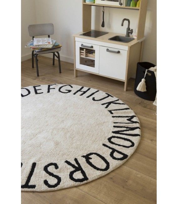 ALFOMBRA LAVABLE ROUND ABC NATURAL-BLACK Kidsme Store KIDSME