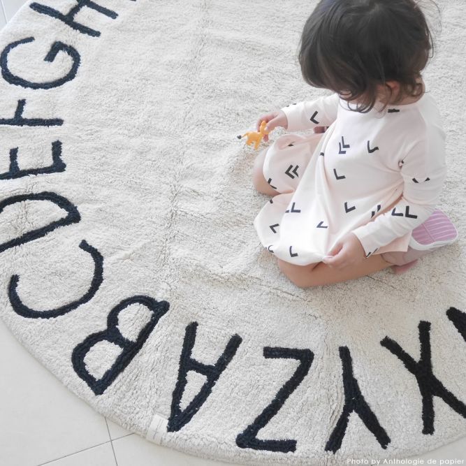 ALFOMBRA LAVABLE ROUND ABC NATURAL-BLACK Kidsme Store KIDSME